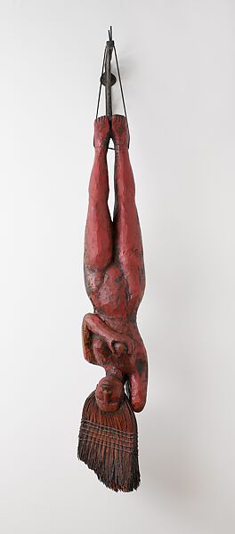 Sweeping Beauty, Alison Saar (American, born Los Angeles, California, 1956), Carved and painted wood, copper sheeting, broom with cotton thread, and leather thong, with brass hanging bracket 