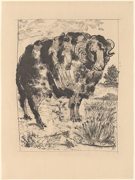 Ram, from ¦Picasso: Original Etchings for the Texts of Buffon¦, Pablo Picasso (Spanish, Malaga 1881–1973 Mougins, France), Sugar-lift aquatint and drypoint 