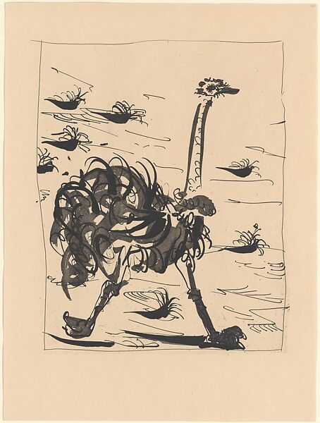Ostrich, from ¦Picasso: Original Etchings for the Texts of Buffon¦, Pablo Picasso (Spanish, Malaga 1881–1973 Mougins, France), Lift ground aquatint and etching 