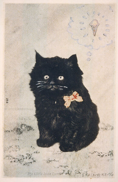 Cat and Cone, Joe Brainard (American, Salem, Arkansas 1942–1994 New York), Collage of printed paper and cut and embossed paper with opaque watercolor and red ink on paper 