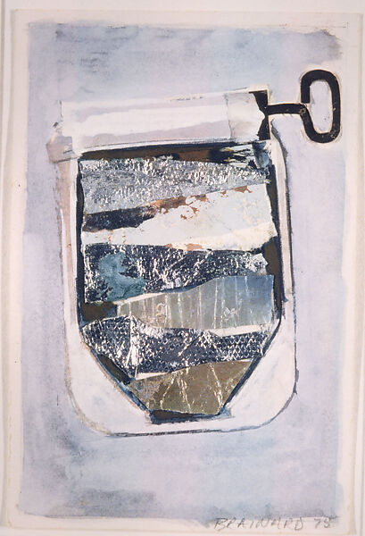 Sardines, Joe Brainard (American, Salem, Arkansas 1942–1994 New York), Opaque watercolor with graphite on paper with collage of cut and torn printed papers and embossed metallic papers, metallic foil, opaque watercolor and graphite 