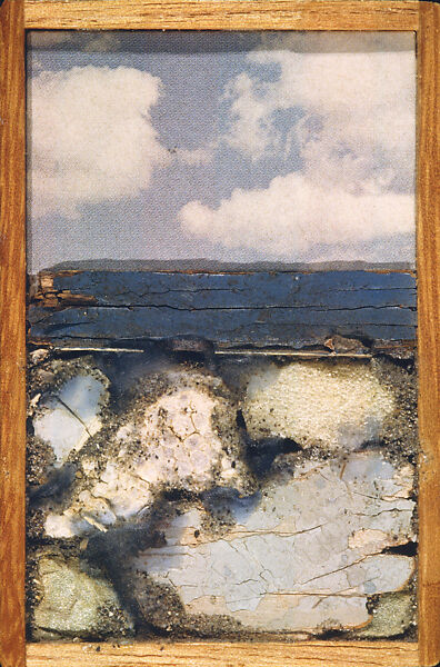 Seascape, Joe Brainard (American, Salem, Arkansas 1942–1994 New York), Cut and pasted printed paper, painted wood and plaster fragments, and sand on wood 