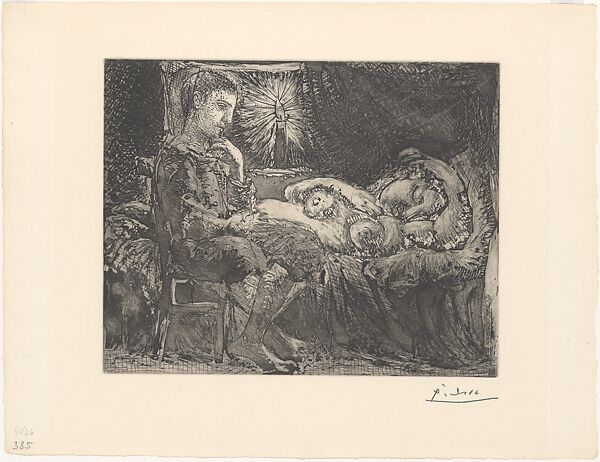 Boy and Sleeping Girl by Candlelight, from the ¦Vollard Suite¦, Pablo Picasso (Spanish, Malaga 1881–1973 Mougins, France), Etching and aquatint 