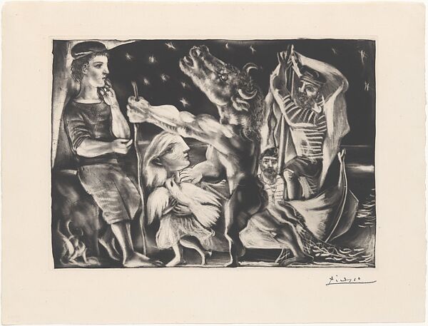 Blind Minotaur Led by a Girl through the Night, from the ¦Vollard Suite¦, Pablo Picasso (Spanish, Malaga 1881–1973 Mougins, France), Aquatint 