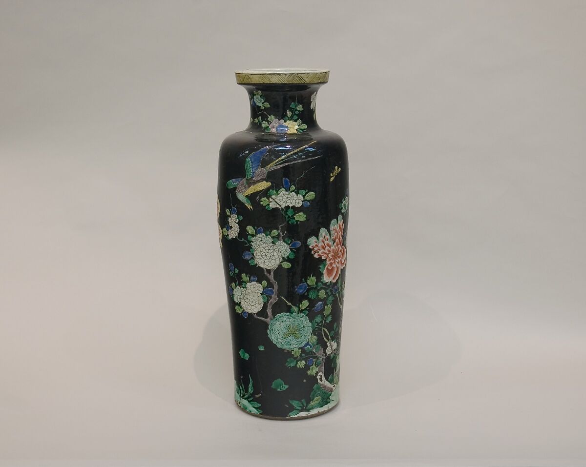 Vase with birds and flowers, Porcelain painted in overglaze polychrome enamels (Jingdezhen ware, famille noire), China 