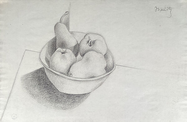 Bowl of Fruit, Jacques Lipchitz (American (born Lithuania), Druskininkai 1891–1973 Capri), Charcoal over graphite on paper 