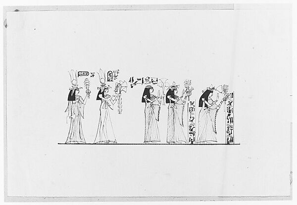 Egyptian Queens and Priestesses (from Album), John Singer Sargent (American, Florence 1856–1925 London), Pen and ink on off-white wove paper, American 