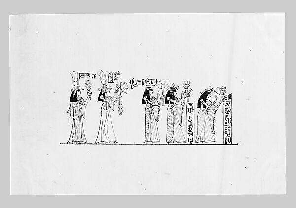 Egyptian Queens and Priestesses (from Album), John Singer Sargent (American, Florence 1856–1925 London), Pen and ink on off-white wove paper, American