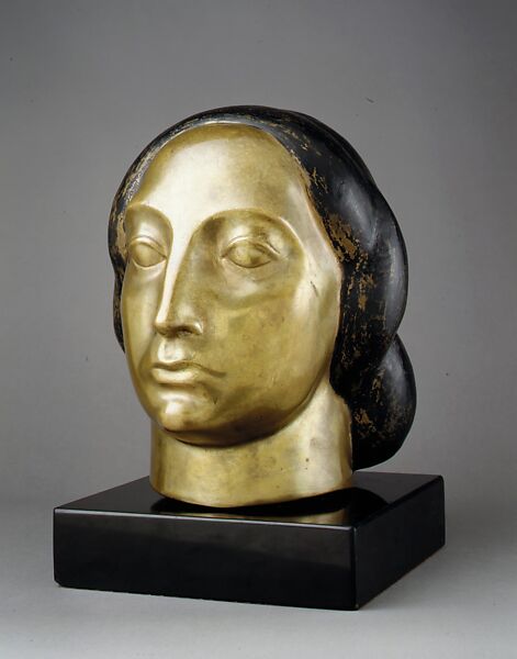 Head of a Woman, Gaston Lachaise (American (born France) Paris 1882–1935 New York), Painted bronze, stone 