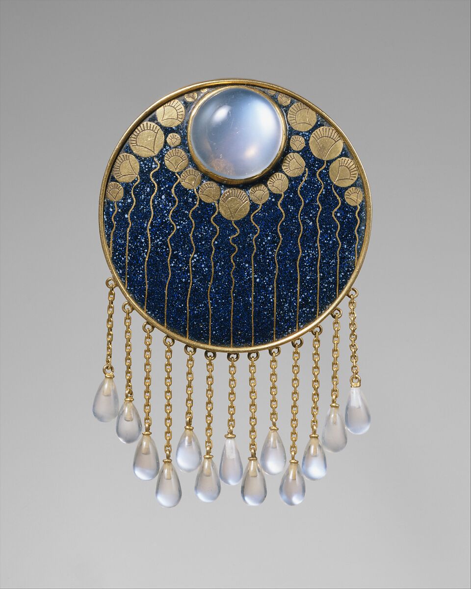 Brooch, Ferdinand Hauser  Austrian, Gold, enamel, moonstones