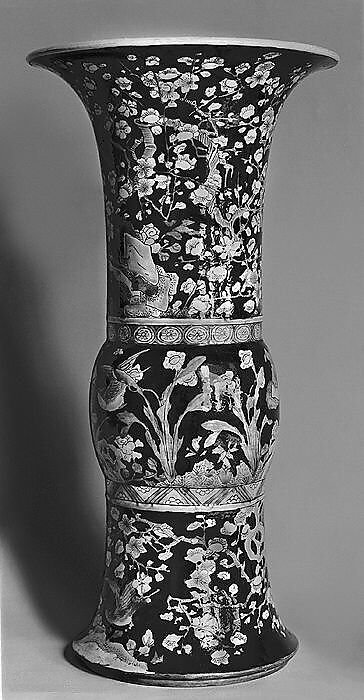 Vase with birds and flowers, Porcelain painted in polychrome enamels over a black ground (Jingdezhen ware, famille noire), China 