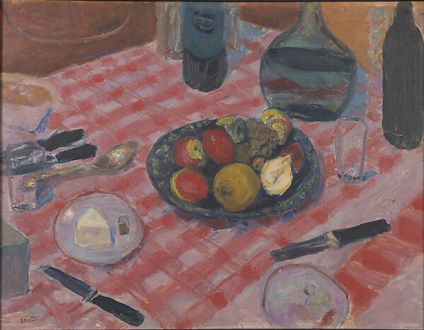 The Checkered Tablecloth, Pierre Bonnard (French, Fontenay-aux-Roses 1867–1947 Le Cannet), Oil on canvas 