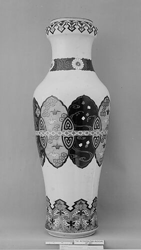 Large Vase with Butterflies,Origami Cranes, Plovers over Waves, Auspicious Symbols, and Geometric Patterns (one of a pair)
