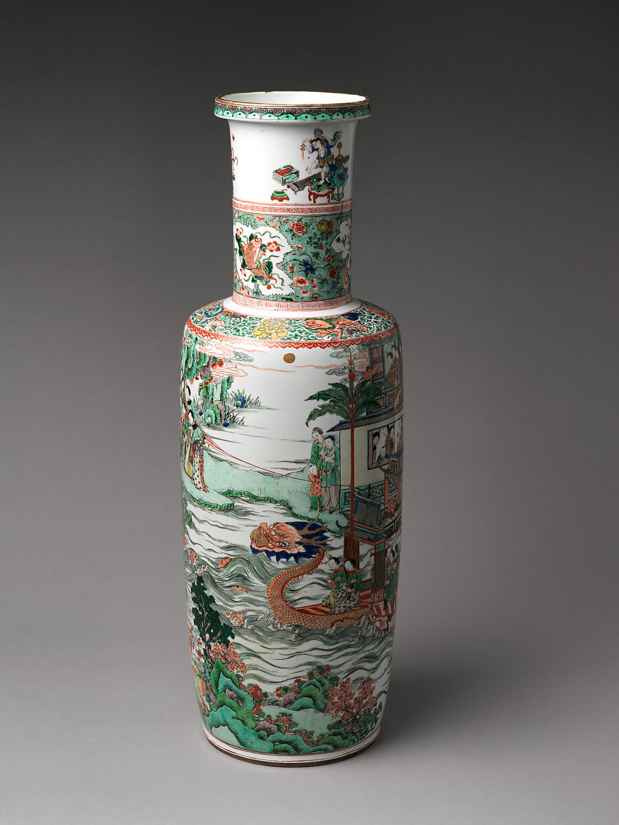 Vase with Scene from the Dragon Boat Festival, Porcelain painted with colored enamels over transparent glaze (Jingdezhen ware), China 