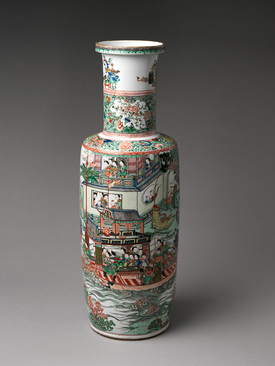 Vase with Scene from the Dragon Boat Festival, Porcelain painted with colored enamels over transparent glaze (Jingdezhen ware), China