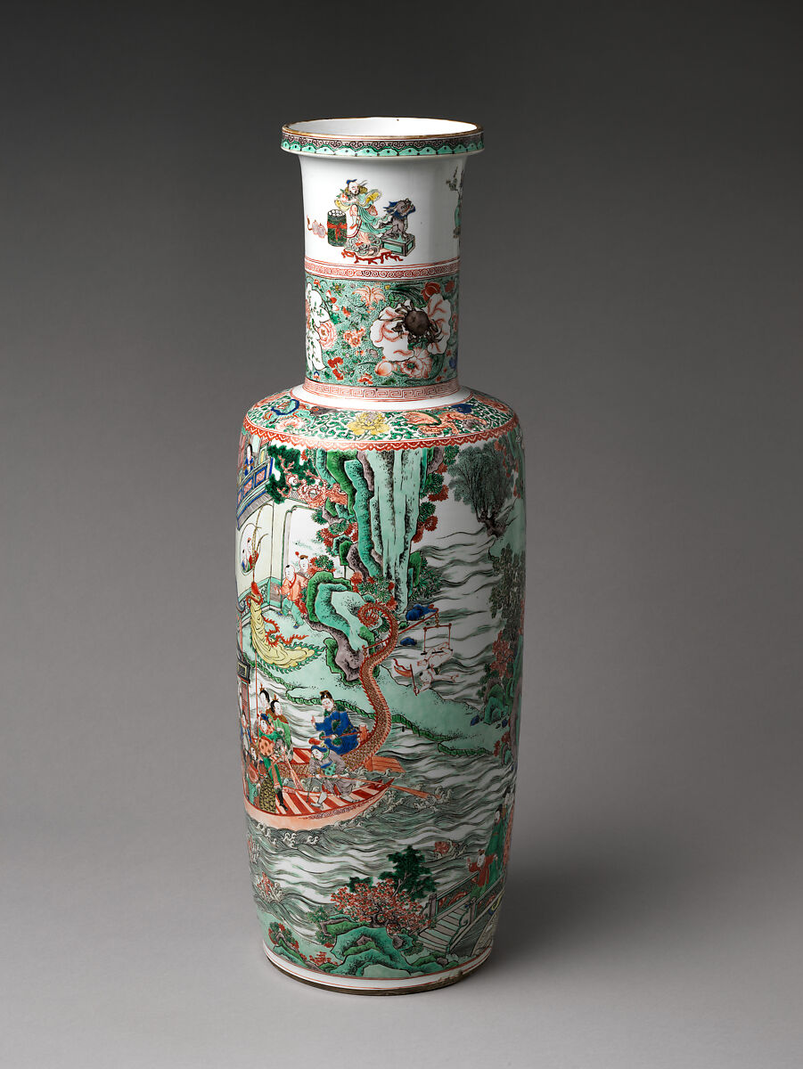 Vase with Scene from the Dragon Boat Festival, Porcelain painted with colored enamels over transparent glaze (Jingdezhen ware), China