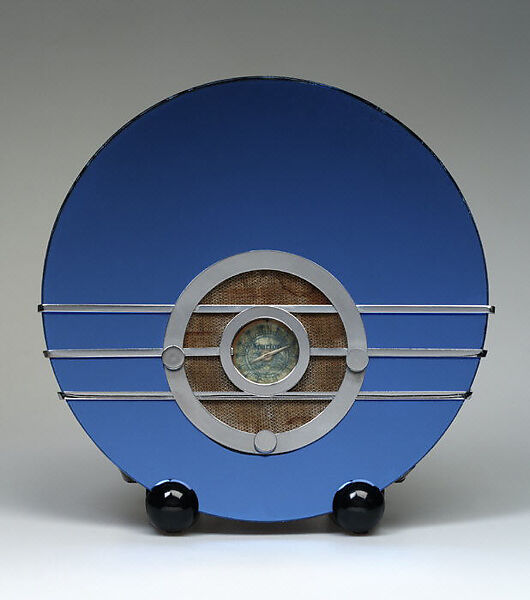 "Bluebird" Radio, Walter Dorwin Teague (American, Decatur, Indiana 1883–1960 Flemington, New Jersey), Glass, chrome-plated metal, fabric, painted wood 