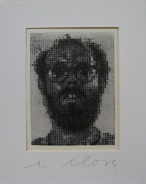 Self-Portrait, Chuck Close (American, Monroe, Washington, 1940–2021 Oceanside, New York), Photoengraving, printed chine collé, mounted in two-flap paper folder with black ink 