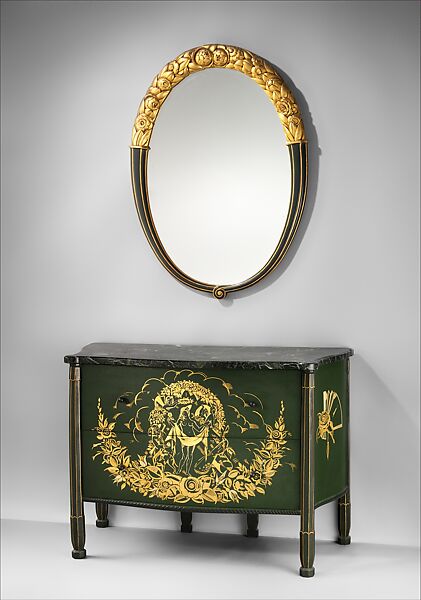 Commode, Louis Süe (French, Bordeaux 1875–1968 Paris), Oak, lumber-core plywood, chestnut, marble, paint, gold leaf, French