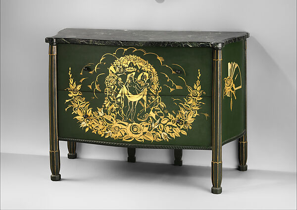 Commode, Louis Süe  French, Oak, lumber-core plywood, chestnut, marble, paint, gold leaf, French