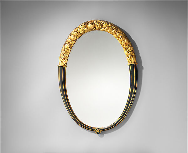 Mirror, Louis Süe (French, Bordeaux 1875–1968 Paris), Cherry or pearwood, mirror glass, paint, gold leaf, French 