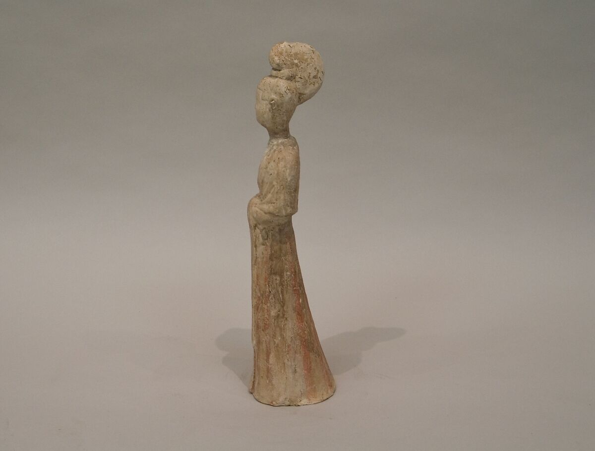 Figures, Unglazed pottery; only b: pottery, unglazed, whitish with traces of polychrome, China