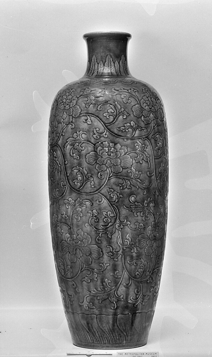 Vase with floral scrolls, Porcelain with relief decoration under turqoise glaze (Jingdezhen ware), China 