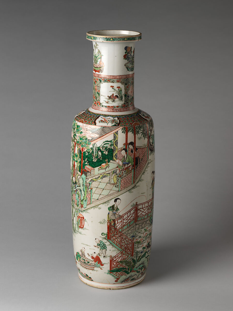 Vase with women and boys in a garden, Porcelain painted with overglaze polychrome enamels (Jingdezhen ware), China 