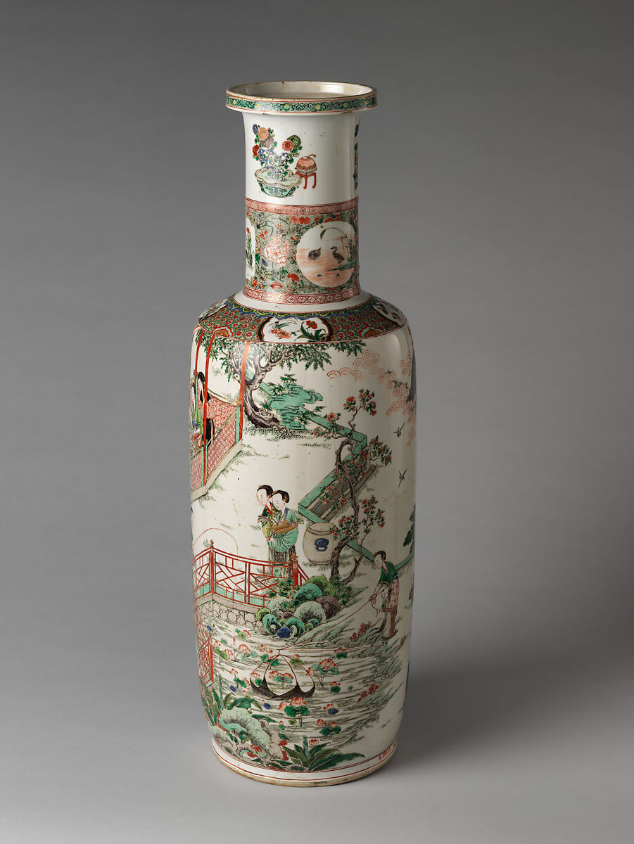 Vase with women and boys in a garden, Porcelain painted with overglaze polychrome enamels (Jingdezhen ware), China