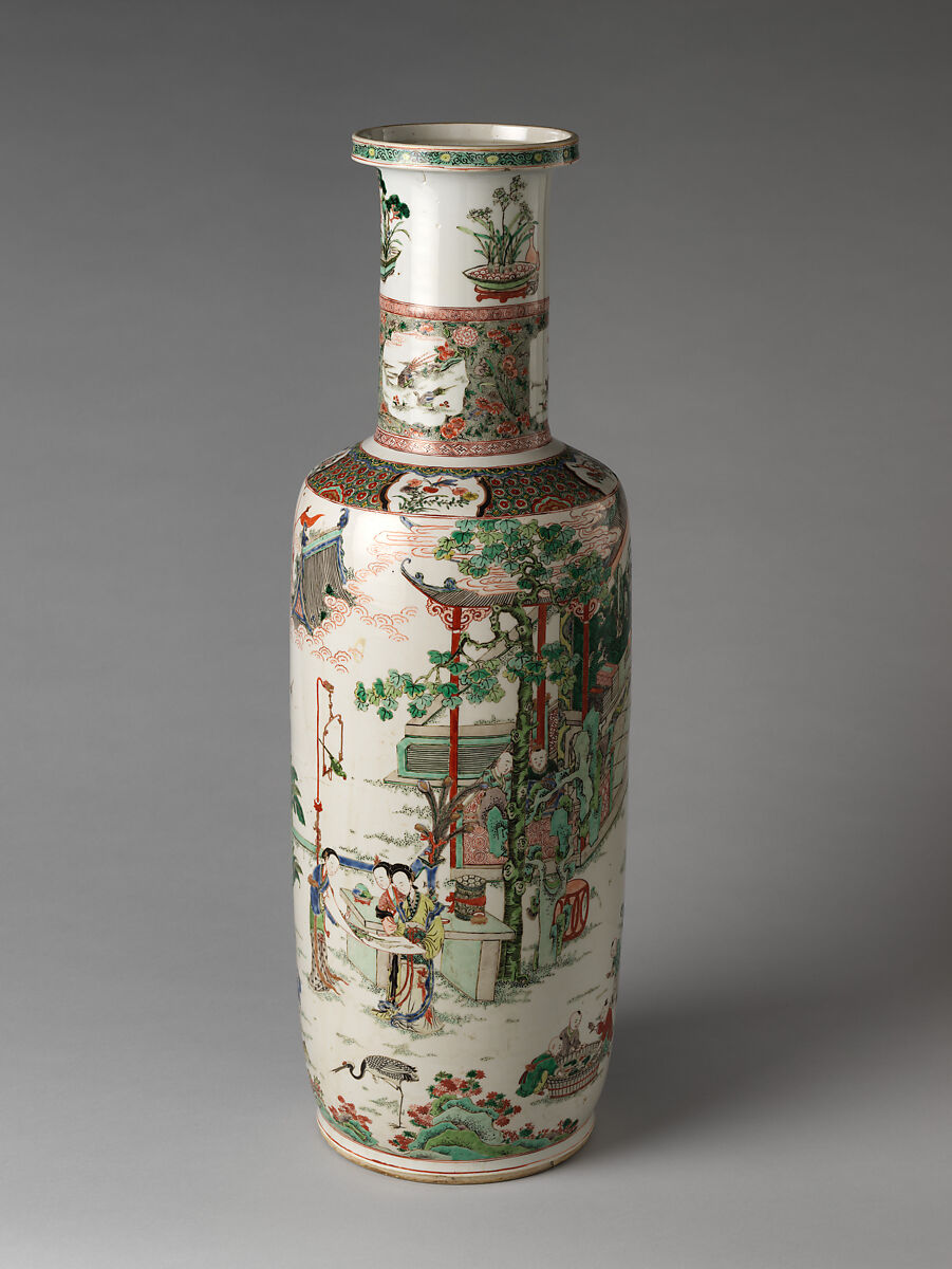Vase with women and boys in a garden, Porcelain painted with overglaze polychrome enamels (Jingdezhen ware), China