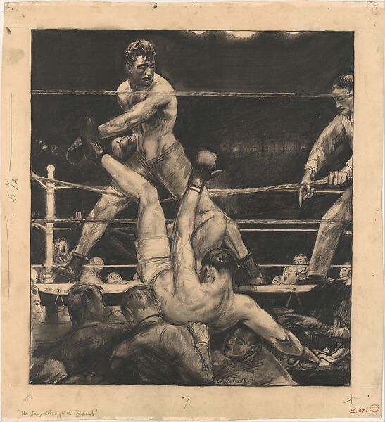 Dempsey through the Ropes, George Bellows (American, Columbus, Ohio 1882–1925 New York), Lithographic crayon on paper 
