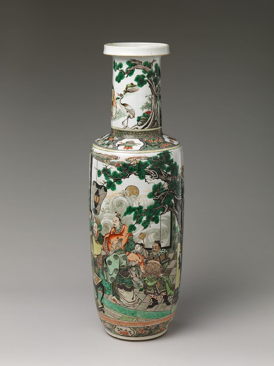 Vase with Immortals Offering the Peaches of Longevity, Porcelain, overglaze enamels, China