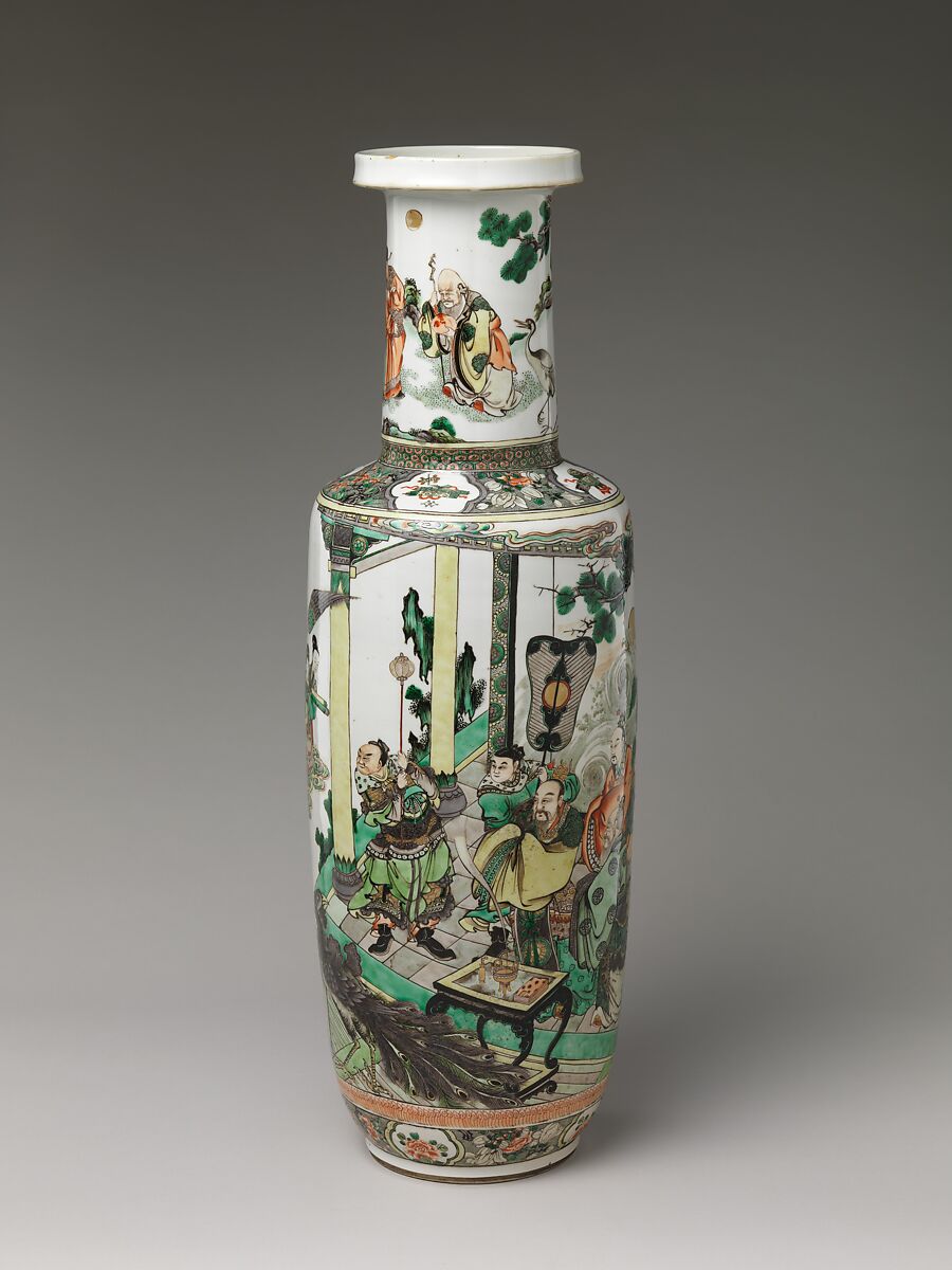 Vase with Immortals Offering the Peaches of Longevity, Porcelain, overglaze enamels, China