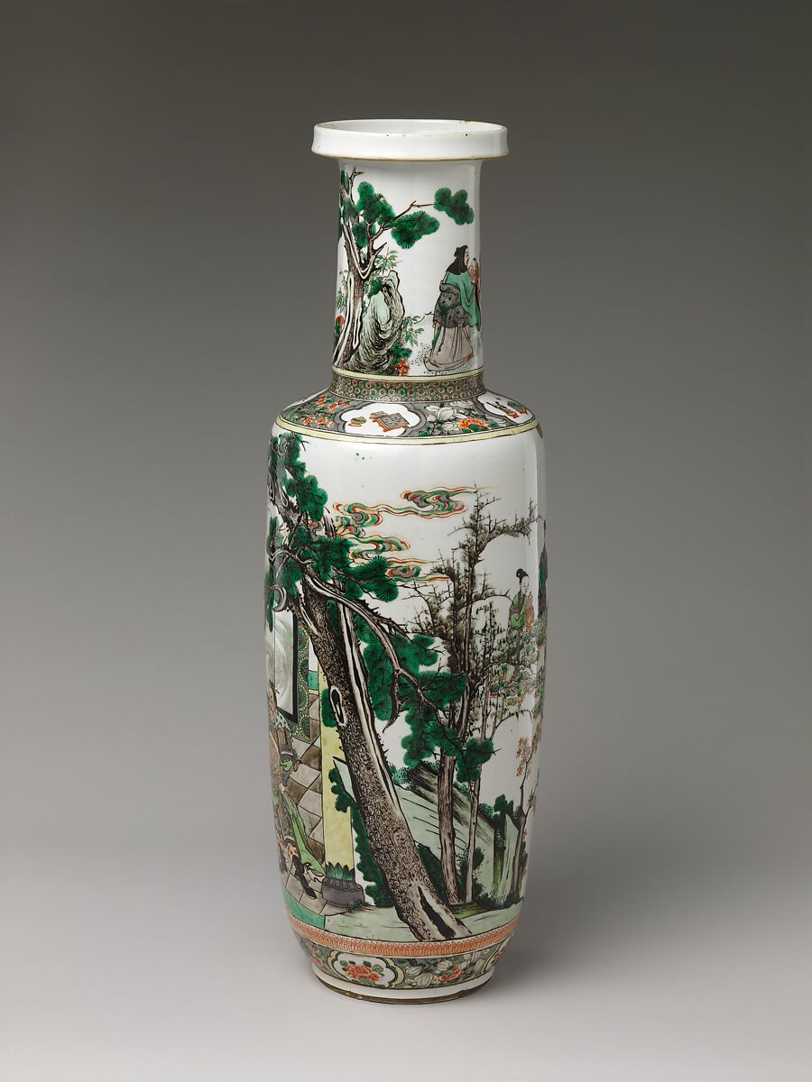Vase with Immortals Offering the Peaches of Longevity, Porcelain, overglaze enamels, China