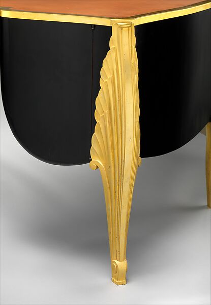 Desk, Louis Süe (French, Bordeaux 1875–1968 Paris), Ebonized wood (probably beech), oak, zebrawood, gilt bronze, leather
