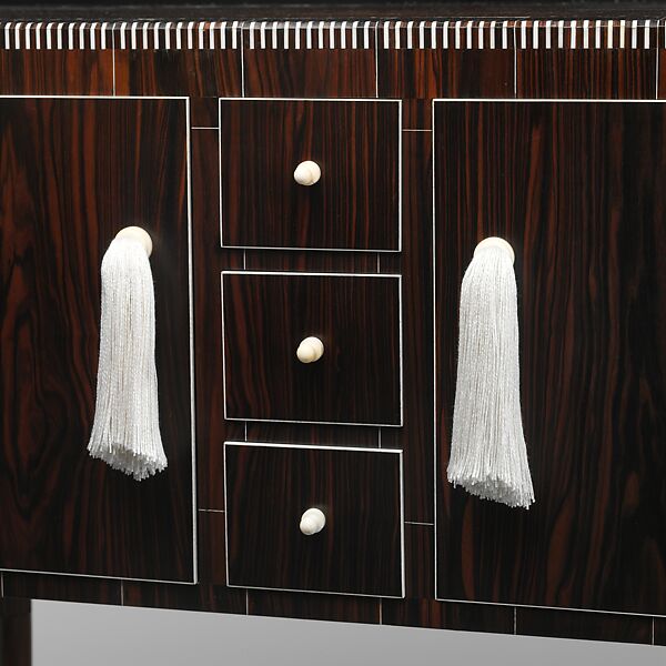 "Fuseaux" Cabinet, Emile-Jacques Ruhlmann (French, Paris 1879–1933 Paris), Macassar ebony, ivory, silk, silvered bronze