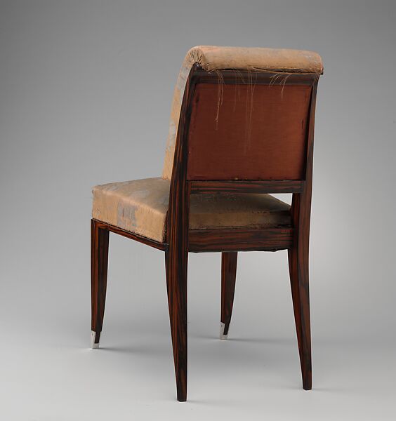"Drouant" Side Chair, Emile-Jacques Ruhlmann (French, Paris 1879–1933 Paris), Macassar ebony, silvered bronze, modern silk upholstery