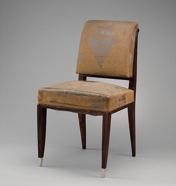 "Drouant" Side Chair, Emile-Jacques Ruhlmann (French, Paris 1879–1933 Paris), Macassar ebony, silvered bronze, modern silk upholstery