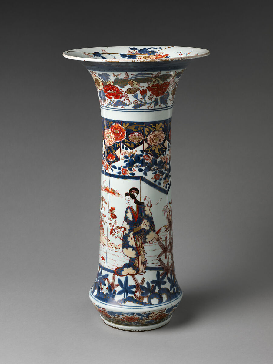 Vase in Trumpet Shape, Porcelain decorated in polychrome enamels and gold (Arita ware, Imari type), Japan 
