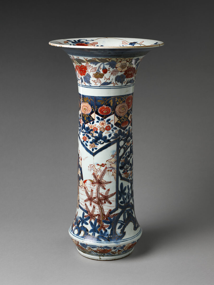 Vase in Trumpet Shape, Porcelain decorated in polychrome enamels and gold (Arita ware, Imari type), Japan