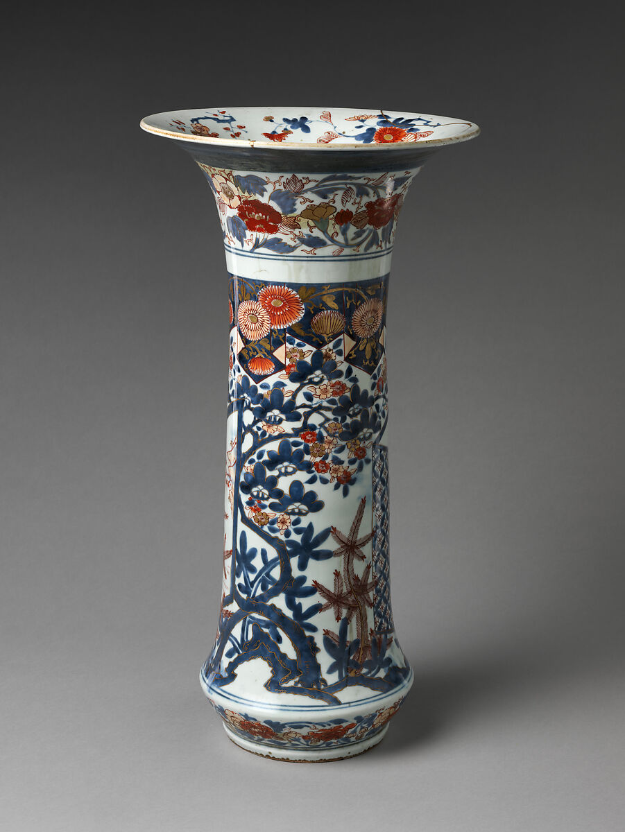 Vase in Trumpet Shape, Porcelain decorated in polychrome enamels and gold (Arita ware, Imari type), Japan