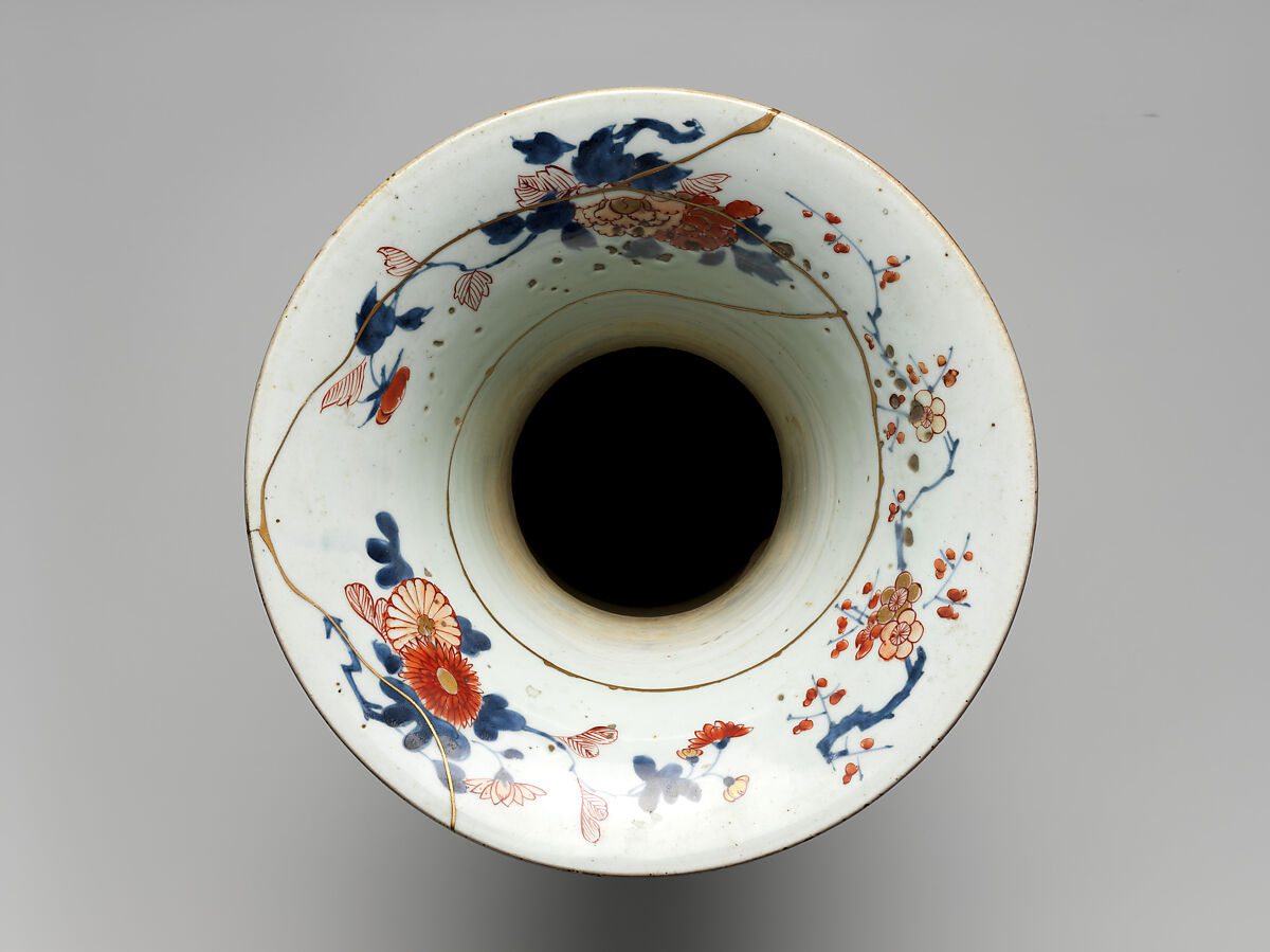 Vase in Trumpet Shape, Porcelain decorated in polychrome enamels and gold (Arita ware, Imari type), Japan