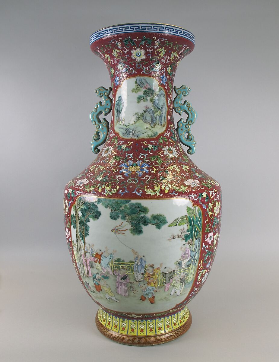 Vase with children at play and scholars in gathering, Porcelain painted with overglaze polychrome enamels and gilt (Jingdezhen ware), China