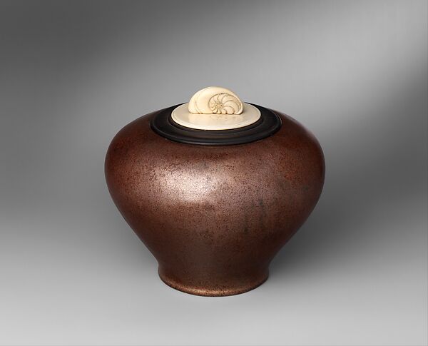Lidded Jar, Henri Simmen (French, Montdider 1879–1963 Nice), Aventurine-glazed stoneware, wood, ivory, gold leaf, French