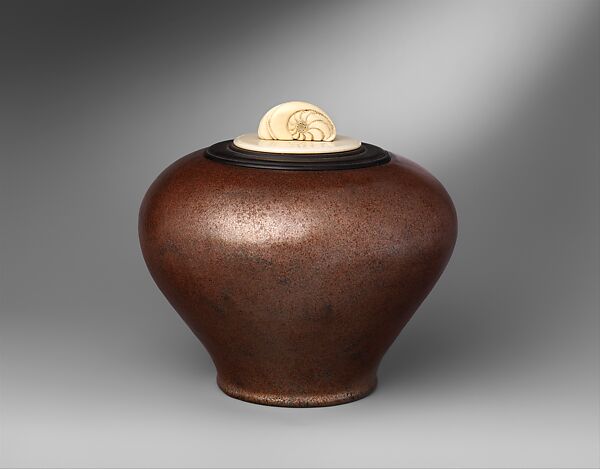 Lidded Jar, Henri Simmen (French, Montdider 1879–1963 Nice), Aventurine-glazed stoneware, wood, ivory, gold leaf, French 