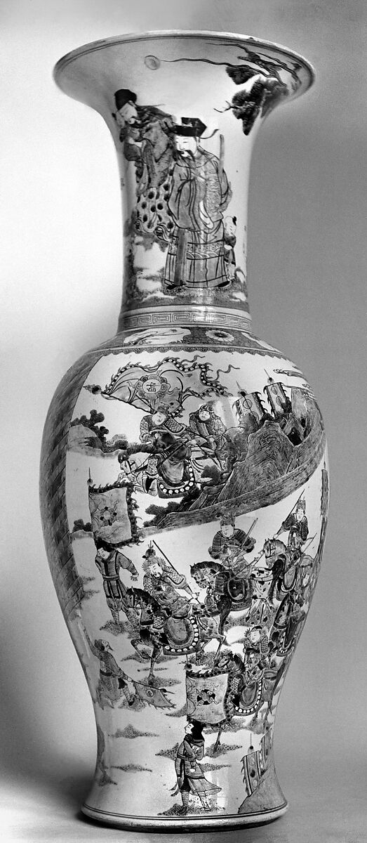 Vase with scene from Romance of the Three Kingdoms, Porcelain painted in overglaze polychrome enamels (Jingdezhen ware), China 