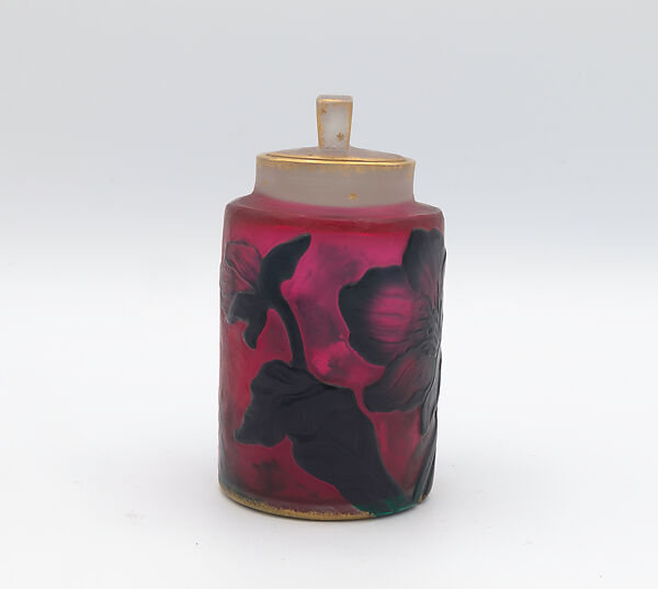 Bottle with stopper, Daum Frères (French), Glass, gold leaf