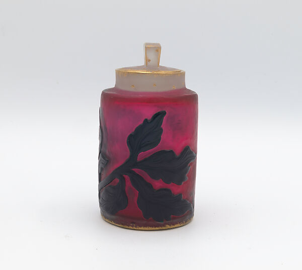 Bottle with stopper, Daum Frères (French), Glass, gold leaf