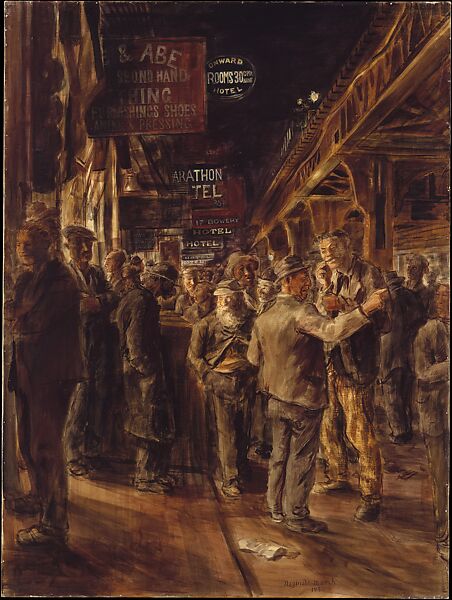 The Bowery, Reginald Marsh (American, Paris 1898–1954 Dorset, Vermont), Tempera on Masonite 