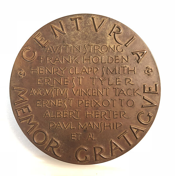 Medal Commemorating the Twelfth Night Celebration of the Century Association, Mahonri Mackintosh Young (American, Salt Lake City, Utah 1877–1957 Norwalk, Connecticut), Bronze